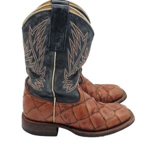 HP Boots Kids Youth 11 Brown Leather Western Cowboy Square Toe Exotic Barn Rodeo